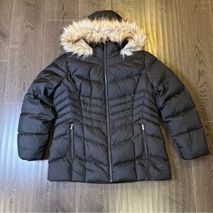 CALVIN KLEIN BLACK WARM PUFFER WINTER COAT FAUX FUR REMOVABLE HOOD XL